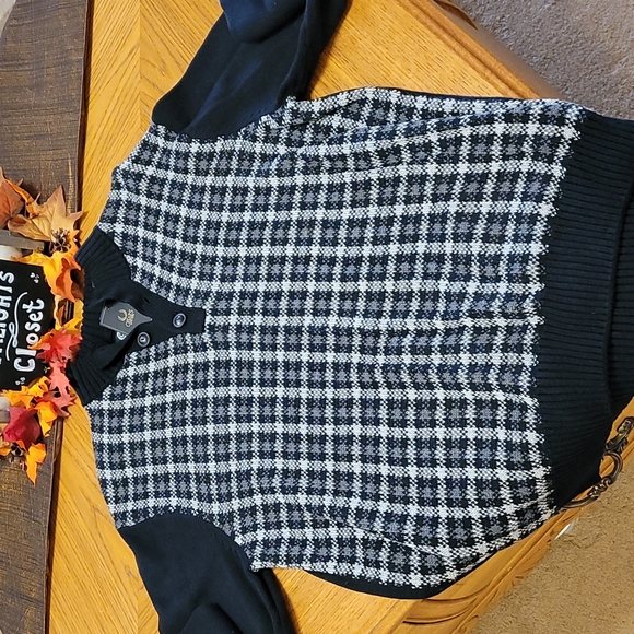 Chaps Large Sweater New Sagamore Crowley Pattern Black Gray - Picture 2 of 4